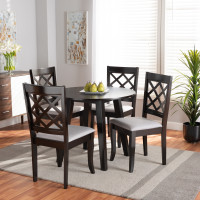 Baxton Studio Daisy-Grey/Dark Brown-5PC Dining Set Daisy Modern and Contemporary Grey Fabric Upholstered and Dark Brown Finished Wood 5-Piece Dining Set